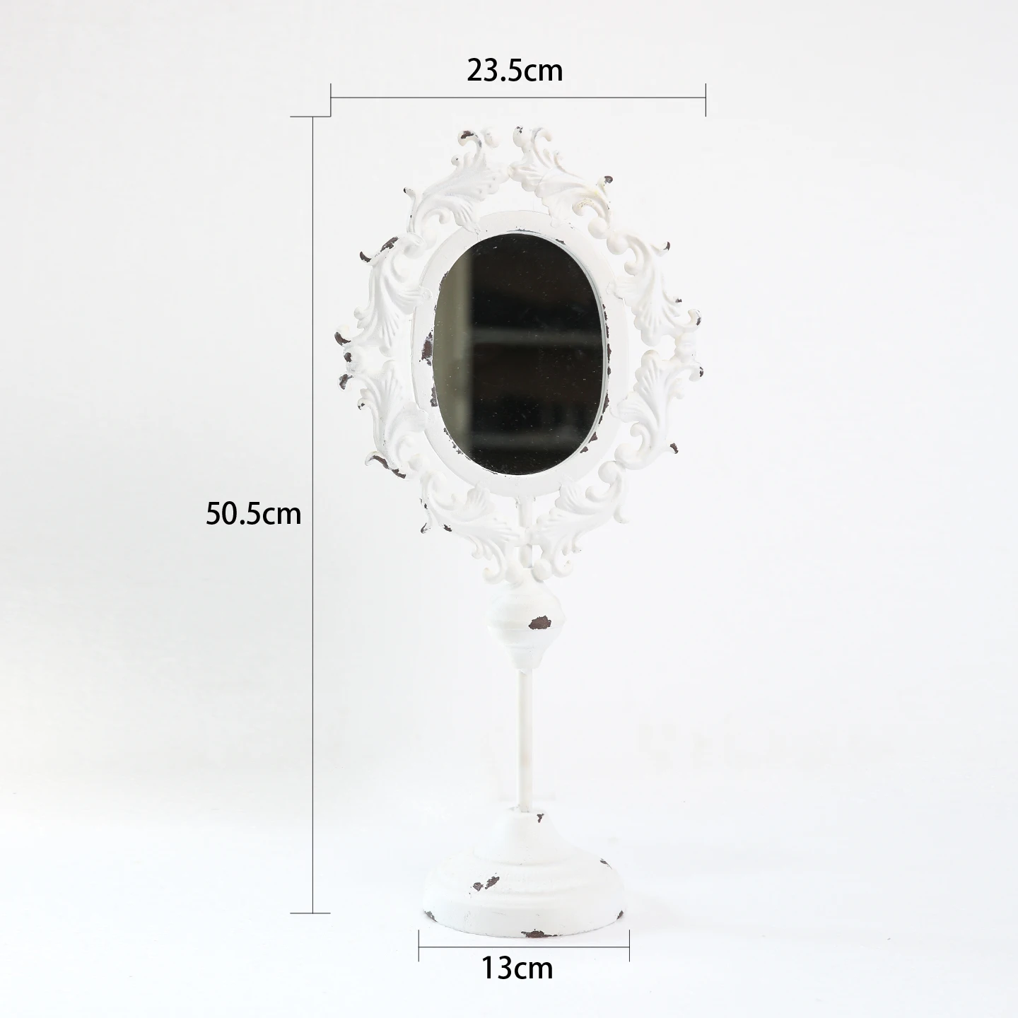 Vintage White Distressed Iron Table Mirror, Ornate Oval Vanity Mirror, Shabby Chic Decor, Ritual, Home, Garden Accent