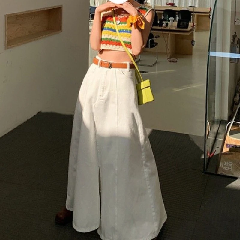 

Two-piece Summer Dress Korean Retro Casual Loose Split Skirt Contrast Design Striped Vest Top Woman