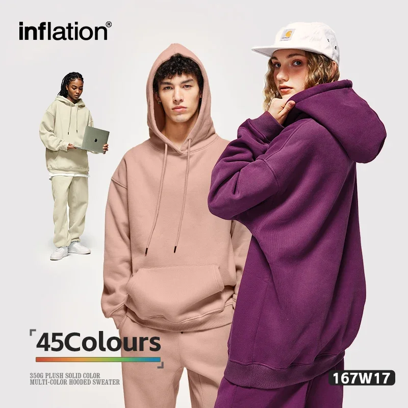 INFLATION Winter Mens Thick Fleece Hoodies Unisex Hip Hop Plain Hoodies Classics Thick Velvet Fabrics Hoodies 167W17