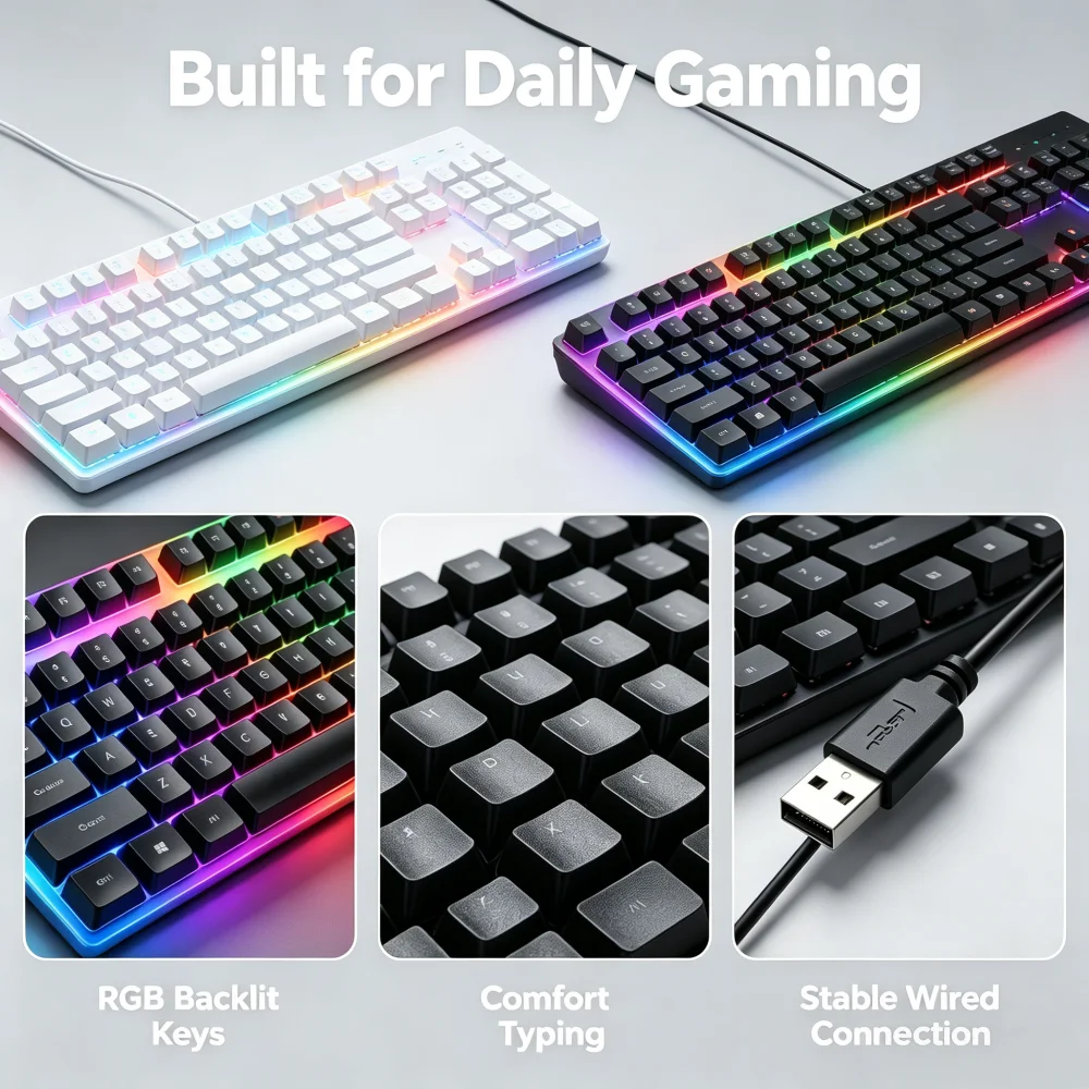 RGBバックライトキーボード、有線104キーメカニカル風キー - Gaming Keyboard Mouse And Headset Combo のレビューと価格