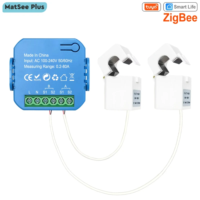 Tuya Smart Life Medidor de Energia Bidirecional Zigbee Canais com 80a Clamp App Monitor Energia Solar para Exportação e Importação ac 100v 240v