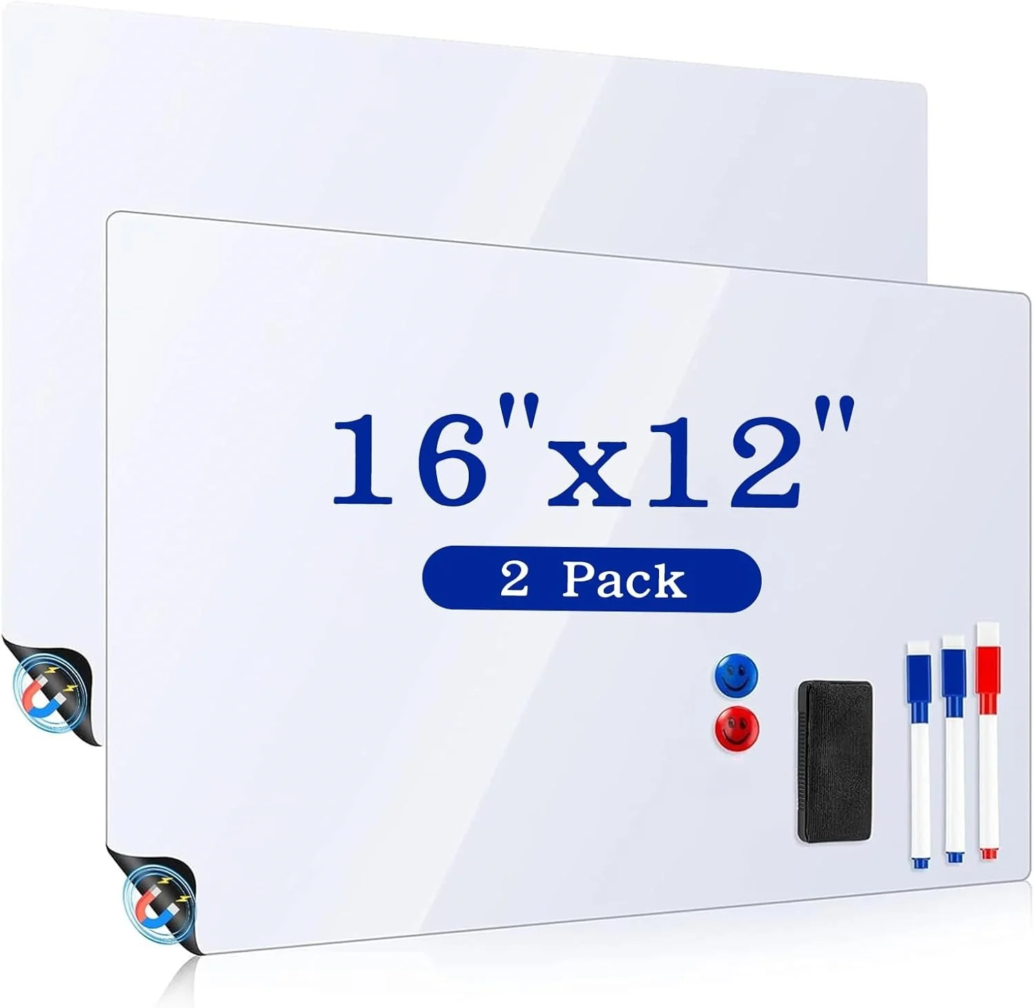 

2 упаковки магнитной доски 12x16 дюймов для холодильника, доска для сухого стирания, кухонный органайзер-планировщик с 3 маркерами, смачителем и 2 магнитами