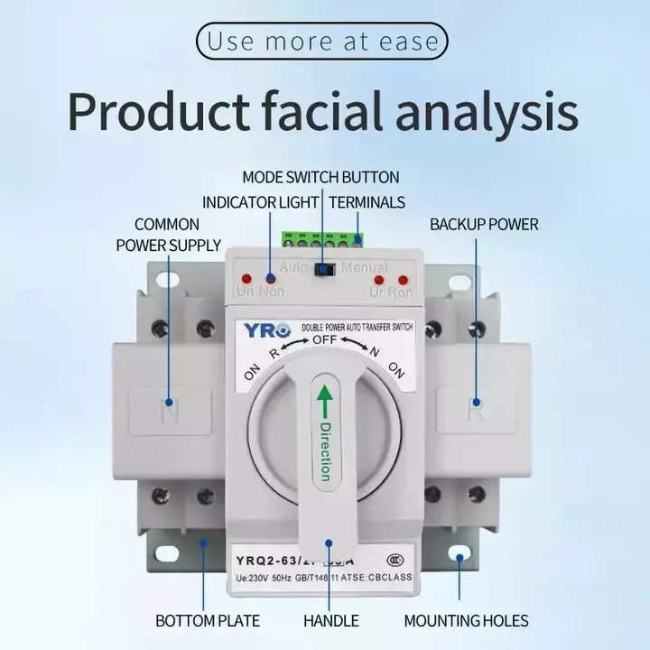 YRO  Dual Power Automatic Transfer SwitchAC ATS 2P 4P 230V 400V 63A CB Class   YRQ2CB-63