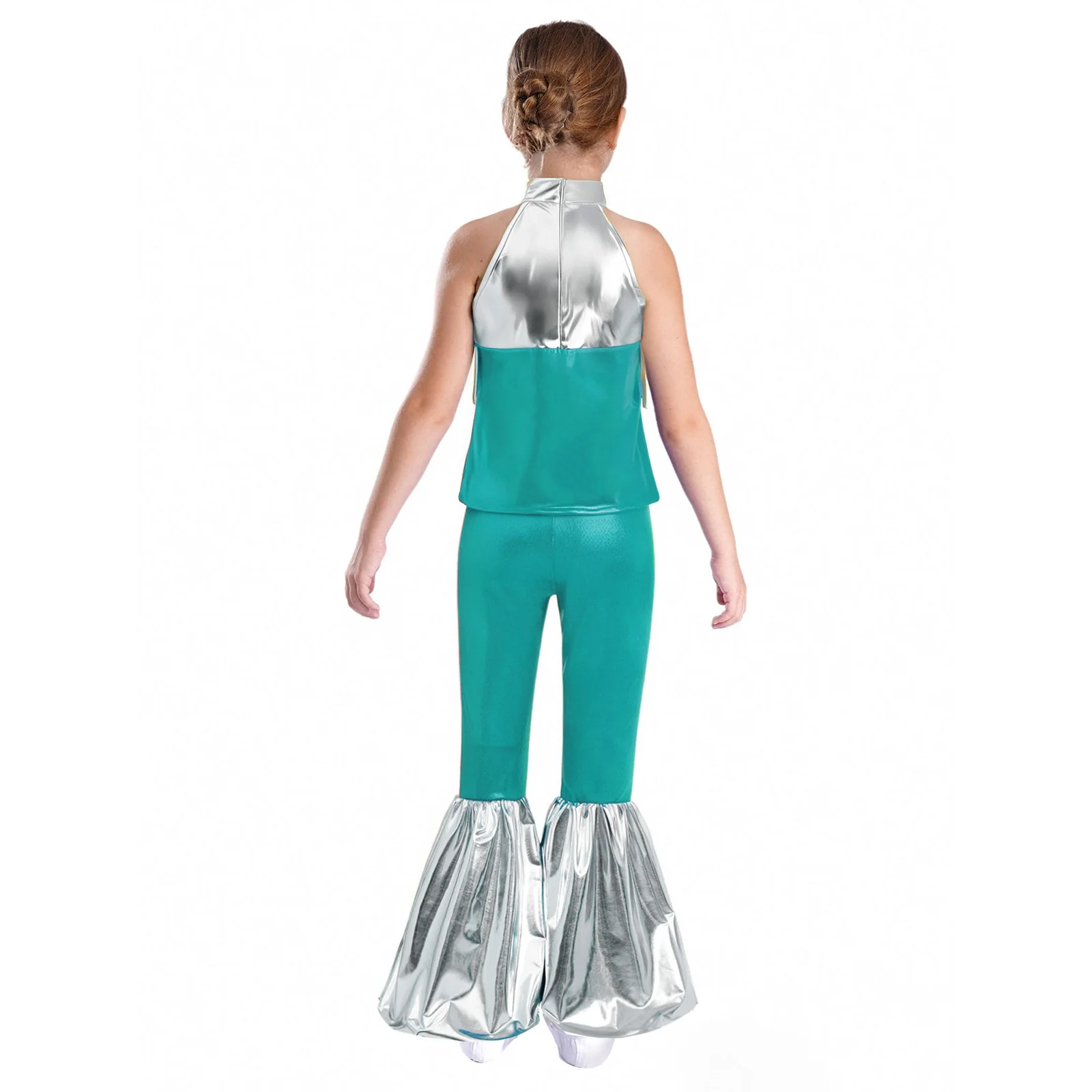 Kinderen meisjes disco sets hippie cosplay outfits prestatie kostuum lovertjes halter top met wijde pijpen broek voor jaren '70 themafeest