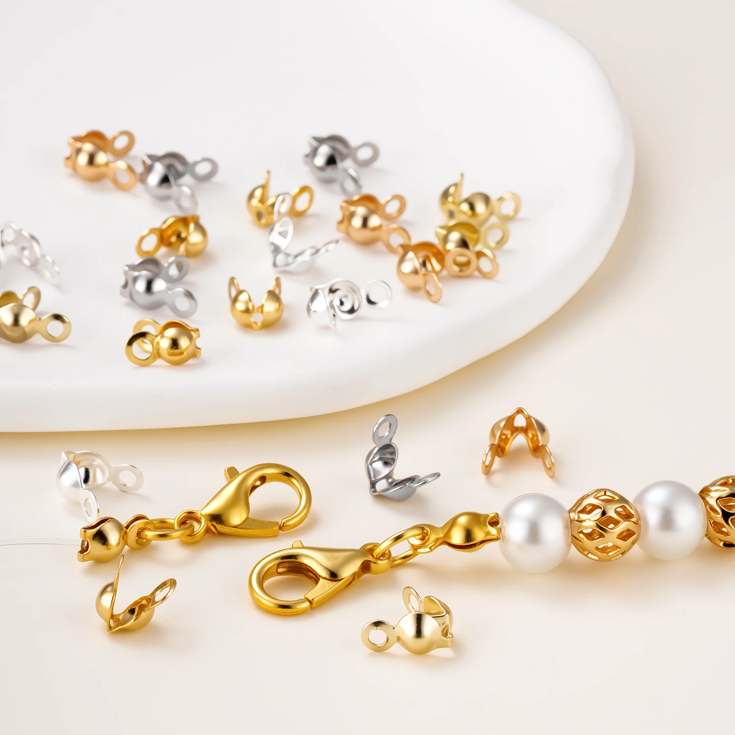 

10Pcs 18K Gold Plated Double Hole End Clasp Beads Open Cover Crimp Connector Beads For DIY Jewelry Making Necklace Component