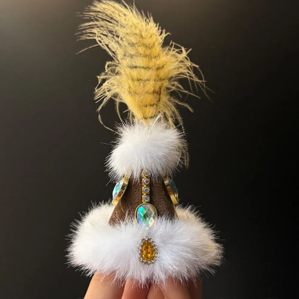 Mini Mini Pointed Hat Rhinestone Pointed Feather Hat for Head Circumference 5-7cm Thnic Decorative Hat Xinjiang Travel Souvenir