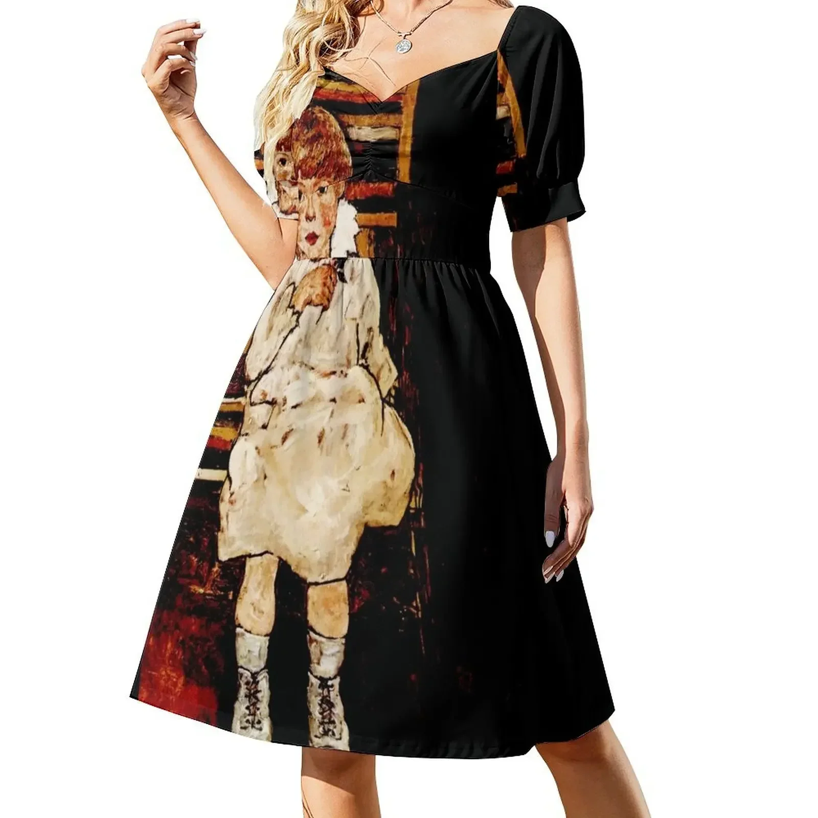 

Vintage Portrait of a Child Egon Schiele Seated Child Short-Sleeved Dress women's fashion dresses dresses for woman 2025 Dress