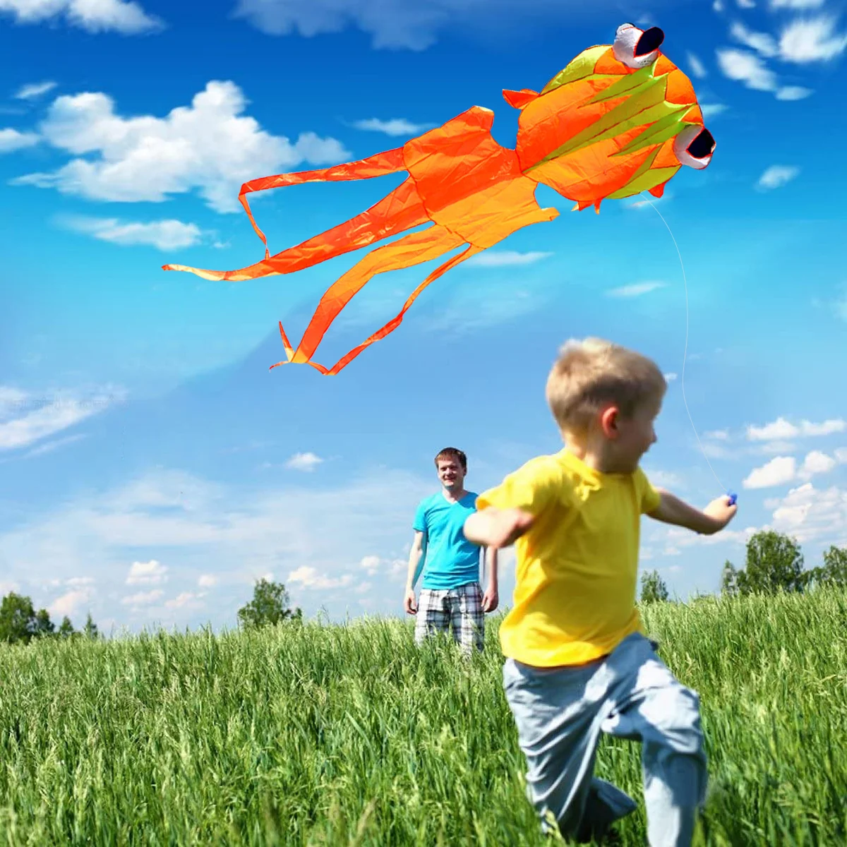 Goldfisch-Drachen, groß, bunt, weiche Seide, Einzelseil, Outdoor-Spaß, Tier-Sport, Flugspielzeug, Geschenk für Kinder und Erwachsene