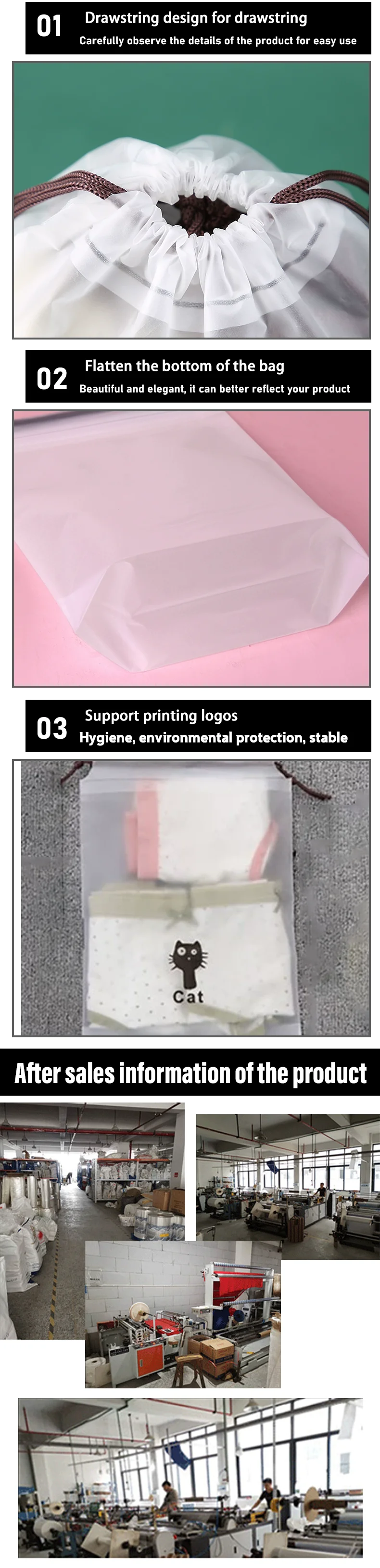 50 Kordelzugbeutel, mattierte Plastikbeutel, durchsichtige Aufbewahrungsbeutel, Kosmetiktücher, Wattestäbchen-Verpackungsbeutel, mit individuellem Logo – Detail 3