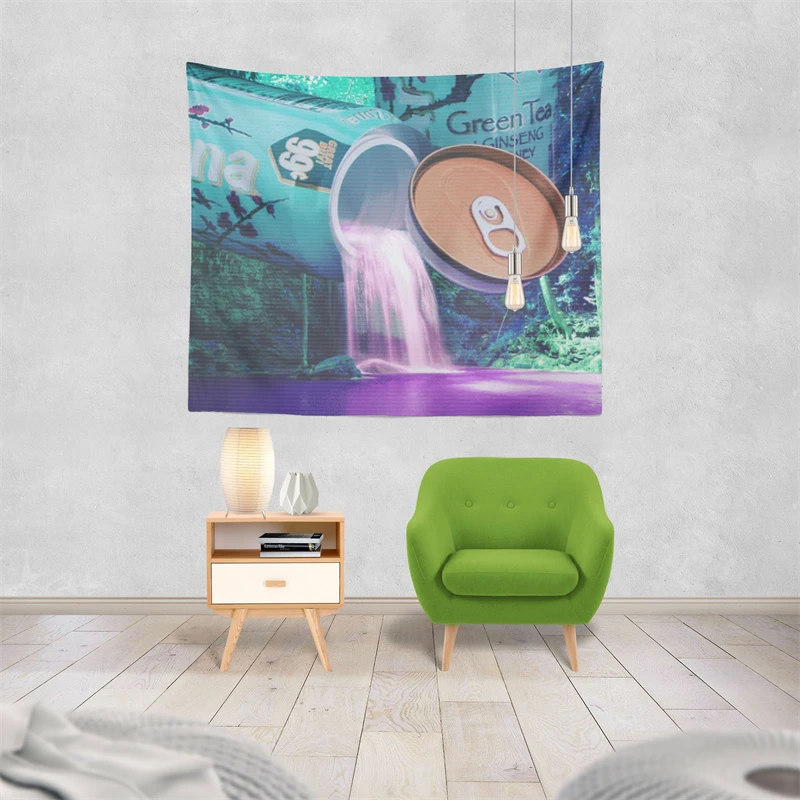 Gaslight Gatekeep Girlboss Vaporwave Aesthetic Arizona Green Tea Waterfall Tapestry Wall Hanging Art for Bedroom Living Room