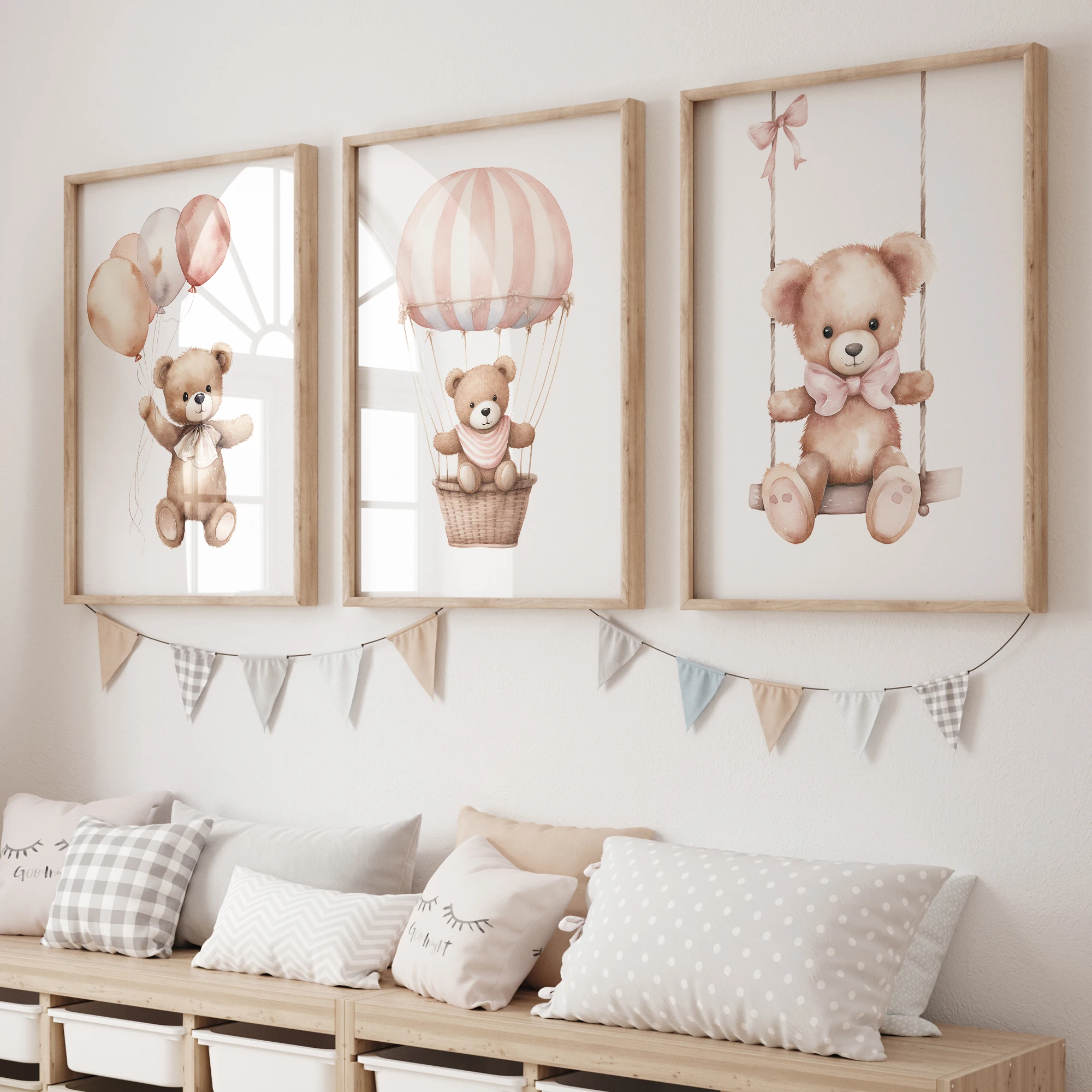 

Bear Swing Hot Air Balloon 3pcs Wall Art Prints Canvas Painting Poster Picture For Living Bedroom Kids Play Room Home Decor