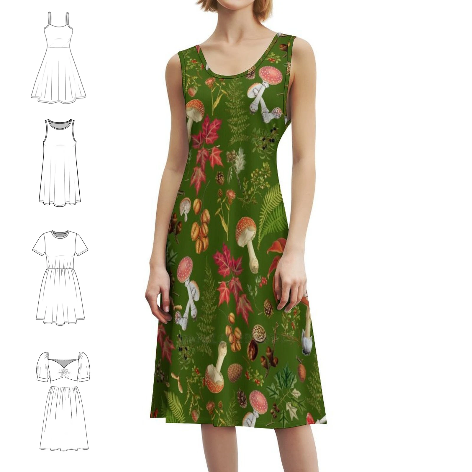 

Vintage Mushrooms In Forest Botanical Garden Preppy Style Mini Dress For Women A-Line Loose Fit Casual Day Dress Pattern