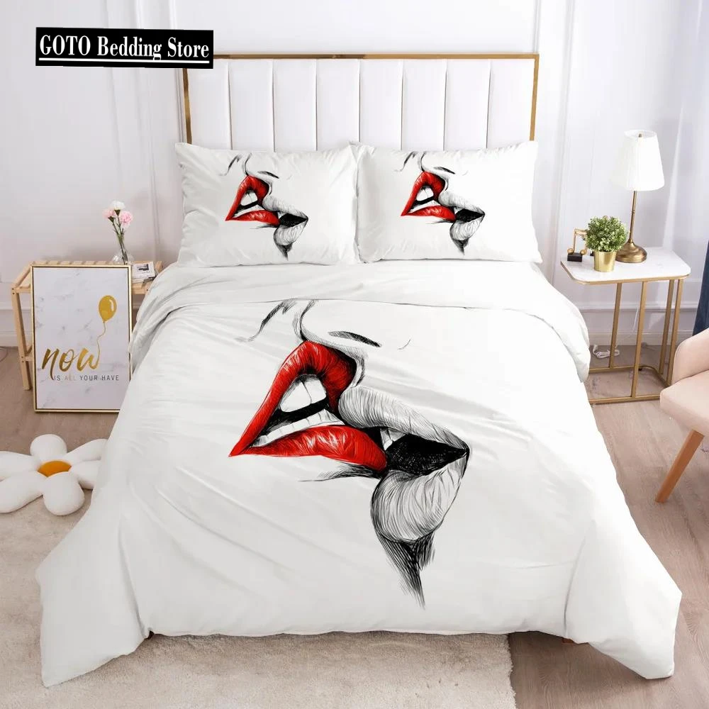 

Sexy Lips Kiss Me Duvet Cover Sets 100% Hot Home Hotel Wendding Bedding Set Couples Lovers Art Kiss Pattern Bedclothes Cover