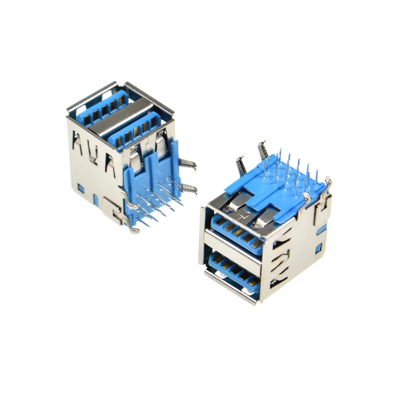 5PCS DOUBLE USB 3.0 TYPE A female jack socket connector USB-A 18 PIN 90 Degrees right angle for PCB