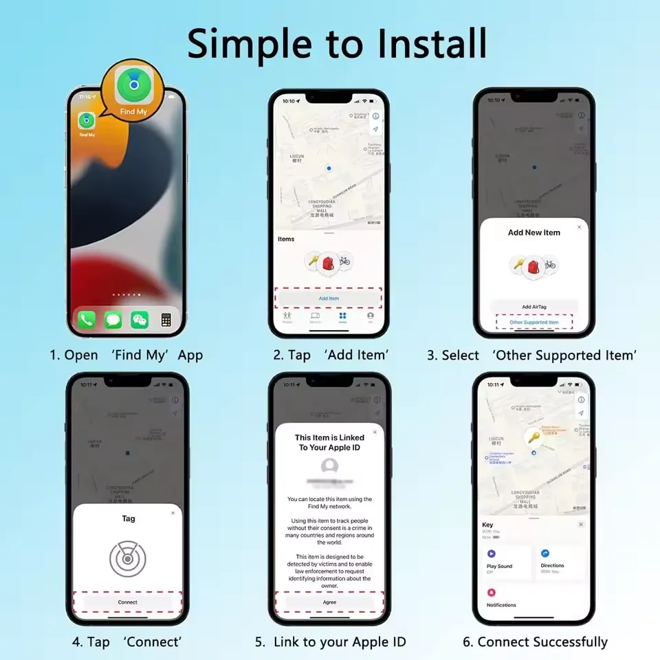 Sicherheits-Bluetooth-Tracker für Apple Find My App Anti-Lose-Motorrad Sound Locate Message Reminder Alarm Key Pet Car Finder