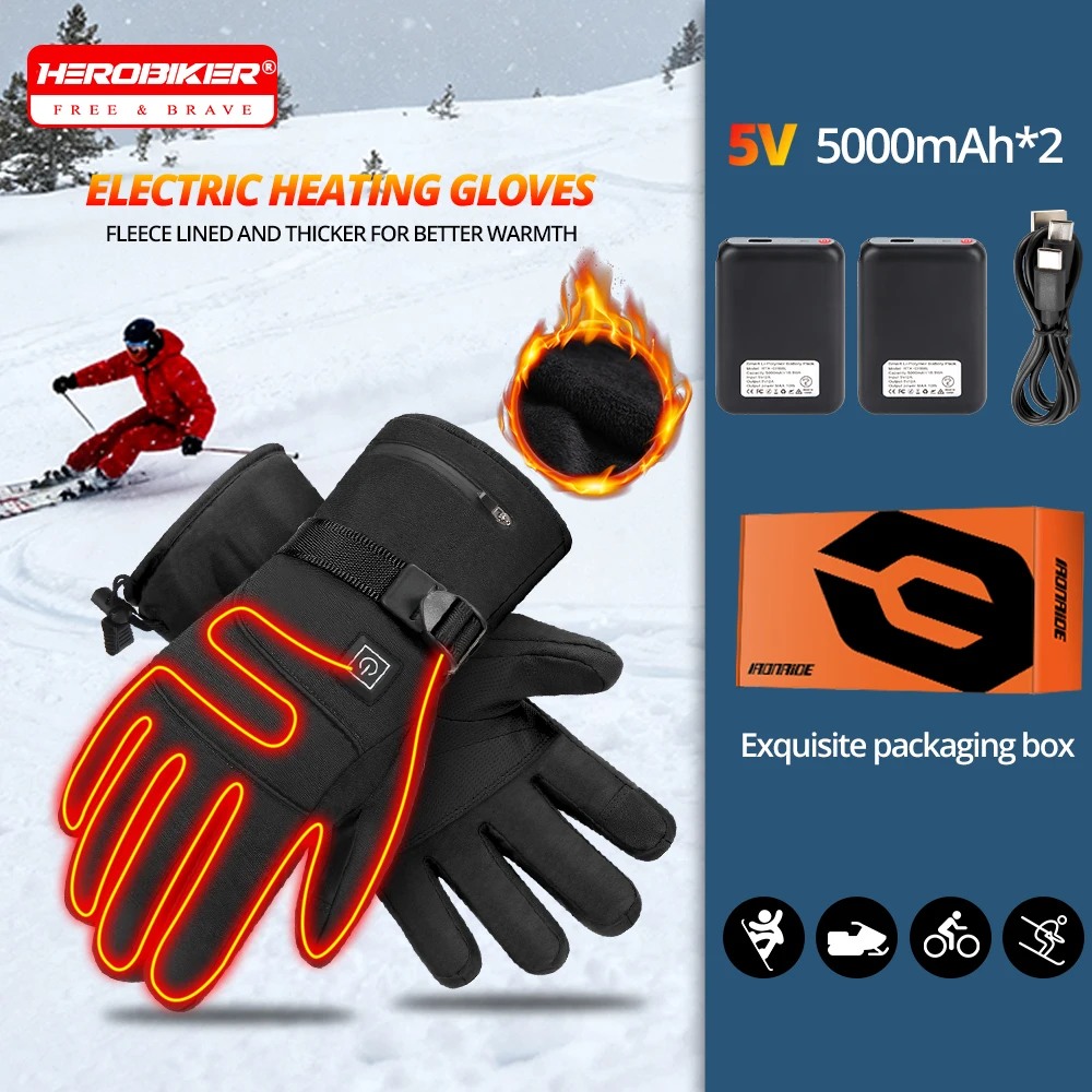 

Перчатки с подогревом, электрические термоперчатки, зимние теплые перчатки для катания на лыжах, сноуборде, охоты, рыбалки, водонепроницаемые перезаряжаемые перчатки с подогревом