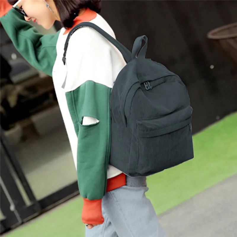 New Style Soft Fabric Backpack Female Corduroy Design School Backpack For Teenage Girls Striped Backpack Women Velvet Screen image 4