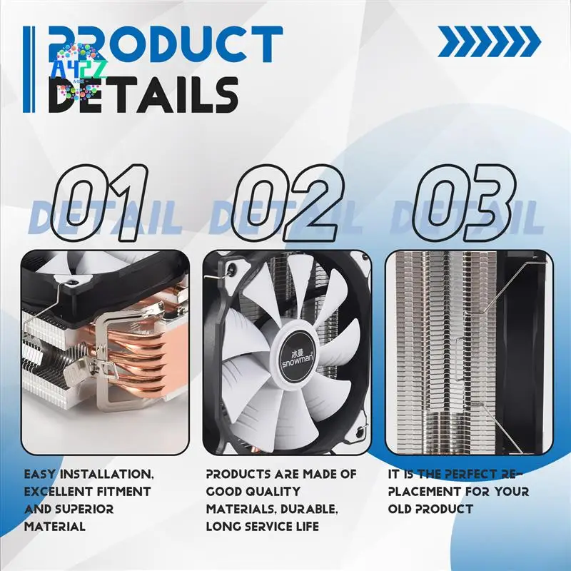 

A42Z-SNOWMAN 4PIN CPU Cooler 6 Heatpipe Single Fan Cooling 12Cm Fan LGA775 1151 115X 1366 Support AMD