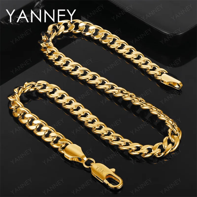 

Ожерелье из стерлингового серебра 925 пробы, золото 18 карат, 10 мм, кубинская цепочка, подходит для мужчин и женщин, вечерние свадебные украшения, аксессуары, подарок