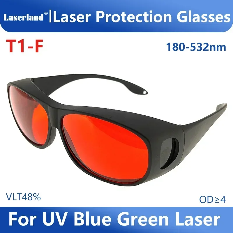 

Professional Laser Glasses Protection for 405nm UV 450nm Blue and 520nm 532nm Green OD4 T1-F