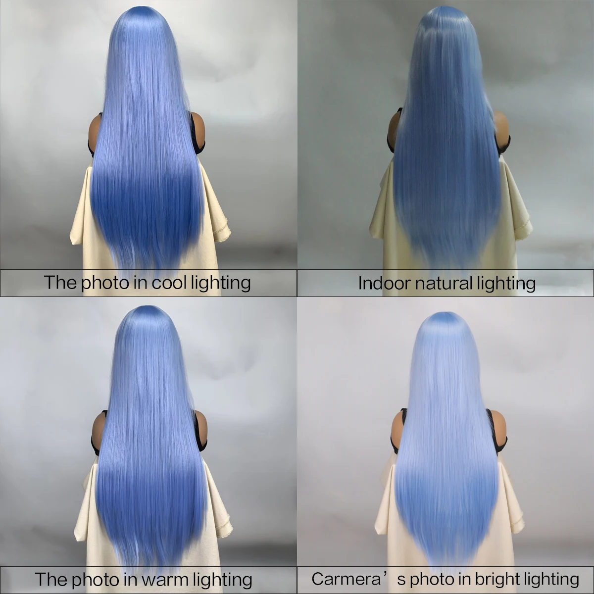 Long Straight Light Blue Girls Cosplay Wigs with Bang Cosplay Wigs High Temperature Fiber Hair Wigs Costume Party