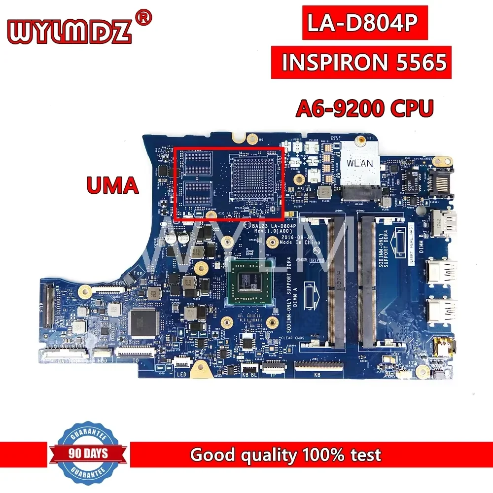 la-d804p-a6-9200-cpu-メインボード-dell-inspiron-5565-ノートパソコンのマザーボード-cn-0myx0f-myx0f-100-テスト済み動作