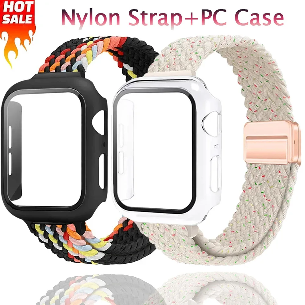 Nylonarmband + PC-Gehäuse für Apple Watch Ultra 2 49 mm, Displayschutzhülle, iWatch 10, 9, 8, 7, 6, 5, 4 SE, 46 mm, 42 mm, 45 mm, 41 mm, 44 mm, 40 mm
