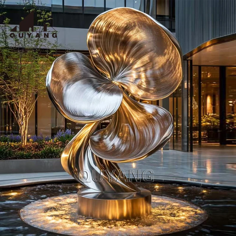 QUYANG Custom Villa Garden Decoration Modern Art Large Size Metal Sculpture Stainless Steel Flower Statue