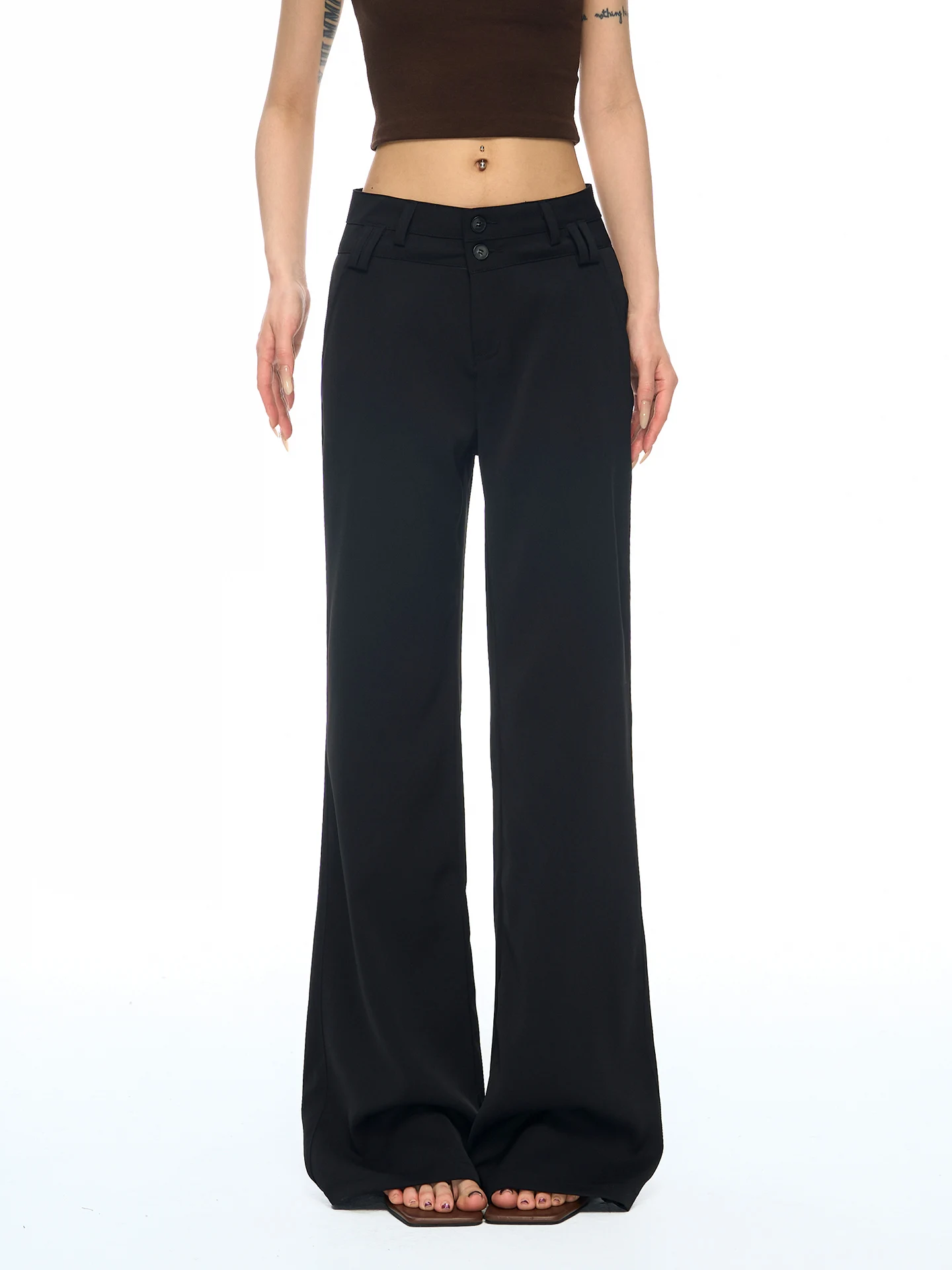 Black High Waist Bell Bottom Casual Pants Women's Summer New Style Drapey Slimming Versatile  Hoof Micro Flared Pants