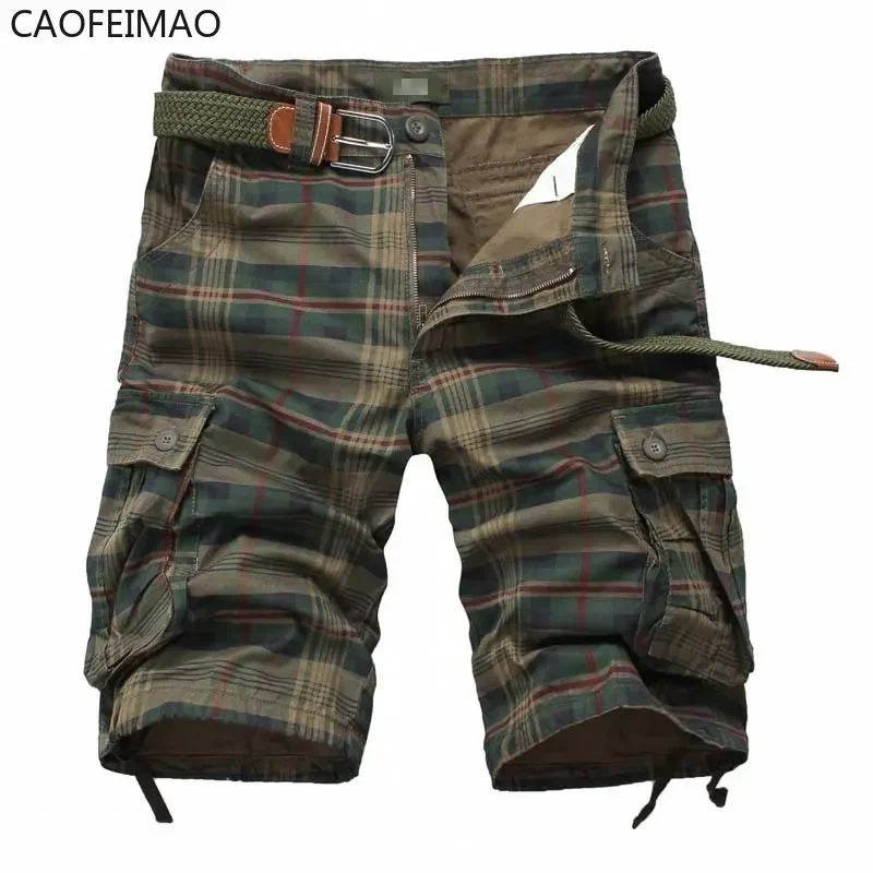 Men's Medium Pants Summer Cotton Comfortable Outdoor Sports Beach Pants Trend Plaid Shorts Loose Straight Large Size Cargo Pants