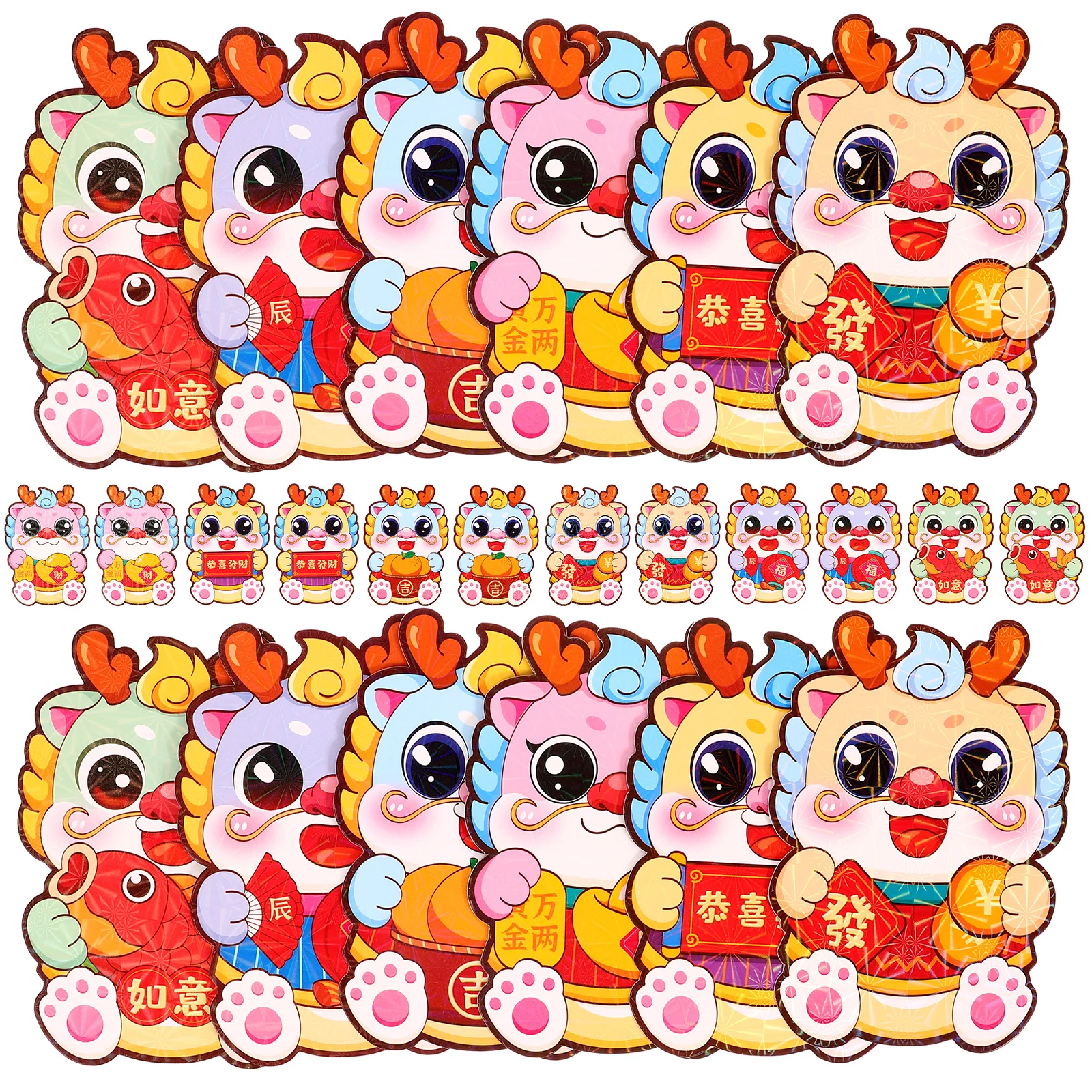 

60 шт. красных конвертов с мультяшным рисунком дракона, для Китайского Нового года, Праздника Весны, денежные мешочки на удачу, бумажные карманы для денег, 2024