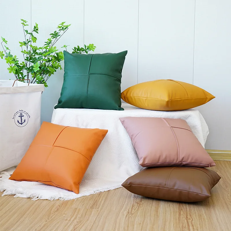 

Modern Minimalist Pure Color PU Leather Pillow Cover Sofa Backrest Cushion Sample Room Waist Pillow Cover Home Decorative Pillow