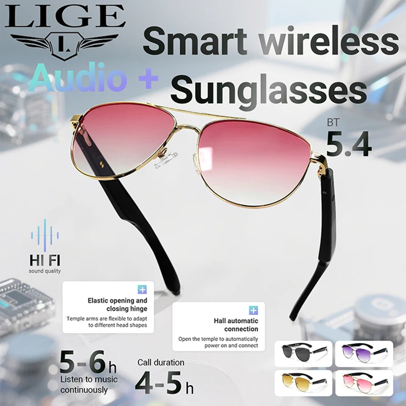 

LIGE 2025 новые умные солнцезащитные очки, гарнитура Bluetooth 5,4, очки для беспроводных звонков, спортивные наушники на открытом воздухе, музыкальные очки с защитой от УФ-лучей