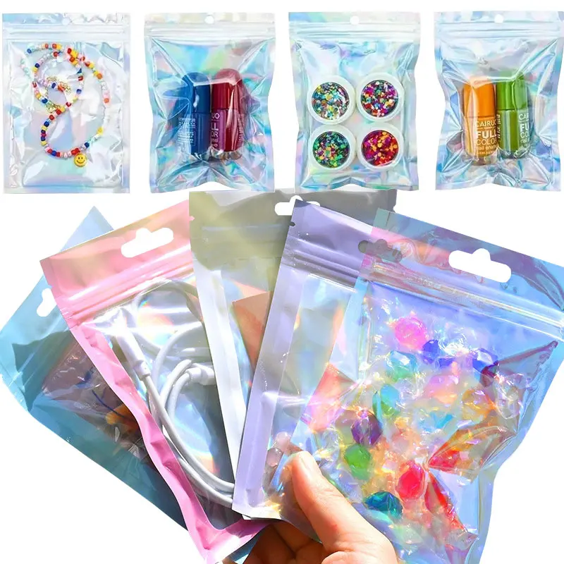 

10/100pcs Holographic Resealable Mylar Bags Ziplock Candy Suger Tee Jewelry Beauty Storage Bag Gift Wrap Storage