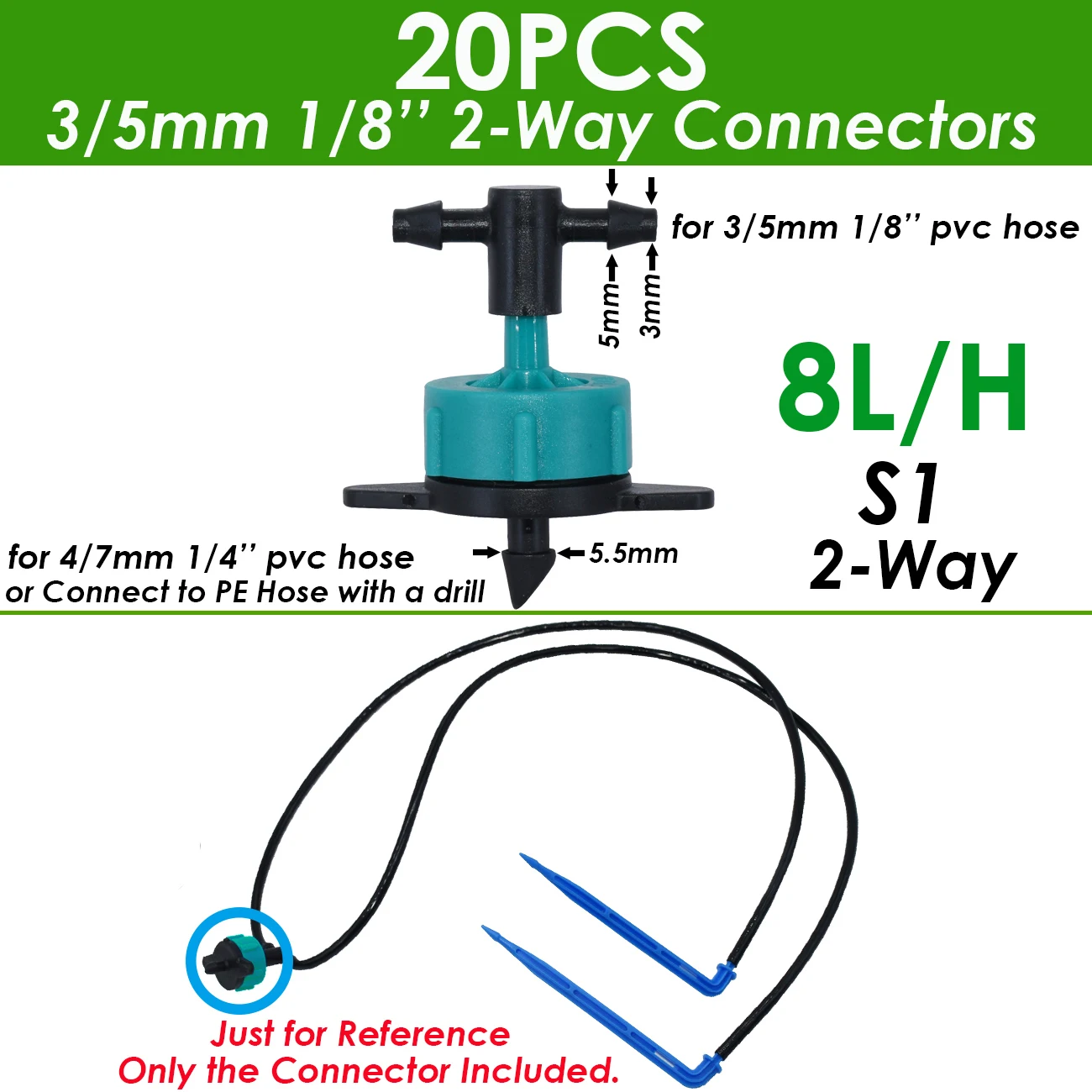 KESLA Irrigation Sprinkler 1/8 Inch Water Pipe Tee Connector Bend Arrows Drippers Fitting Repair 2&4 Way for 3/5 mm Hose Garden