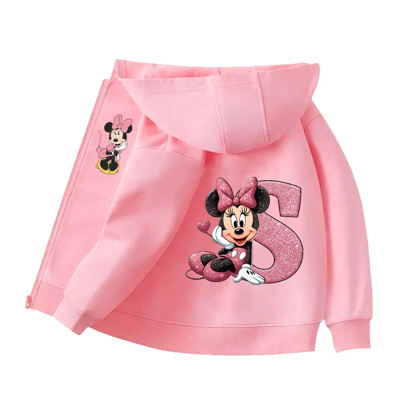ديزني ميكي ميني ماوس الاطفال سستة هوديس معاطف أنيمي مطبوعة رسالة الفتيات بلوزات الربيع الأطفال رقيقة مقنعين الستر