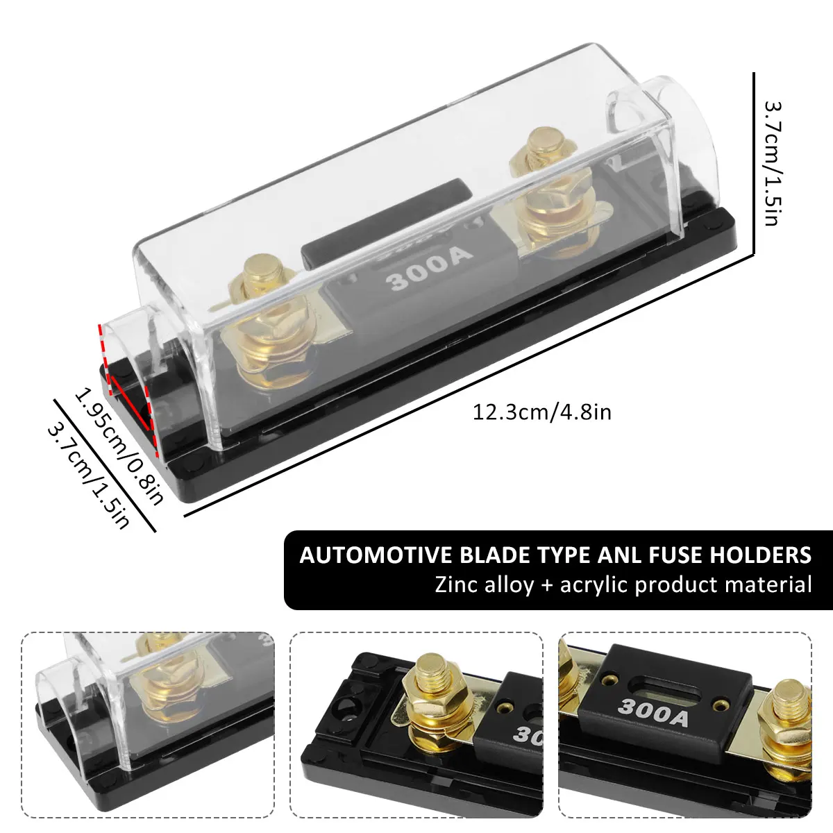 1/4Pcs ANL Fuse Holder Professional Car Blade Fuse Holder Gold Plated Auto Fuse Block Safe Car Audio Fuse Holder with 300 Amp