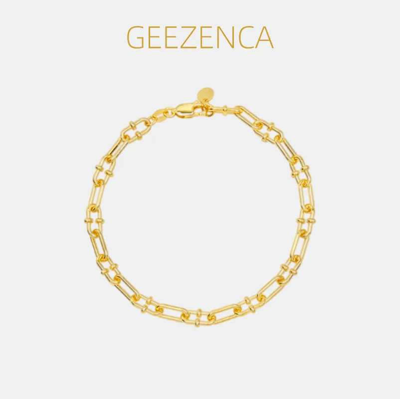 

GEEZENCA стерлингового серебра 925 пробы, скрепка-цепочка, браслет на руку, женский итальянский модный полированный блестящий многослойный браслет, подарок