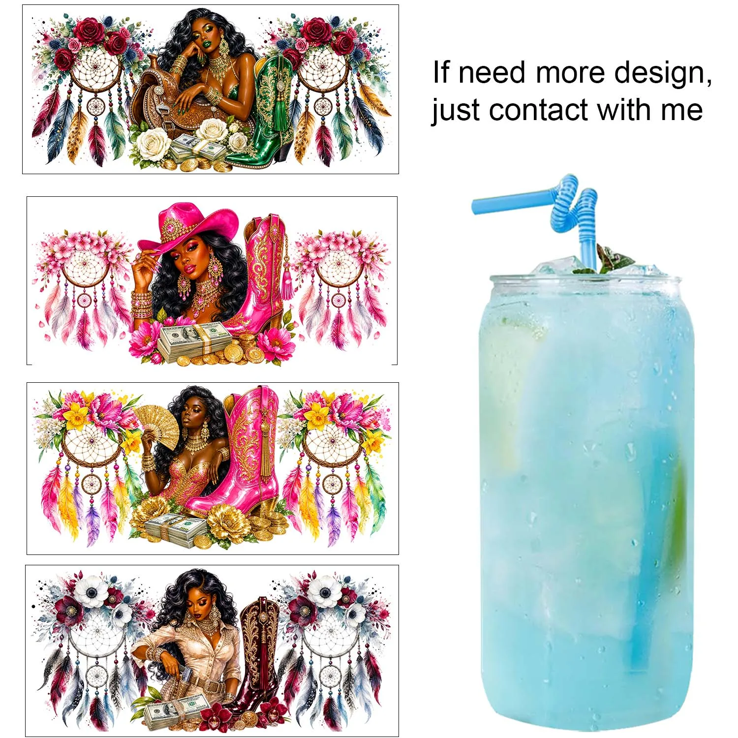 1/5pcs bundle Cool Western Cowgirl Theme UV DTF Sticker Waterproof DIY Decals 3D transfers uvdtf stickers 16oz uv dtf cup wraps