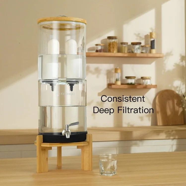 Purificateur d'eau tout en verre, système de filtrage d'eau d'urgence domestique, alimenté par gravité, filtre en céramique, hors réseau, 2.25 gallons