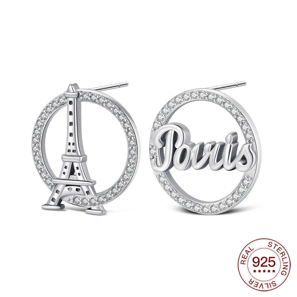 New 925 Sterling Silver Paris Eiffel Tower Asymmetric Stud Earrings Hypoallergenic Earrings Travel Jewelry Gift For Women