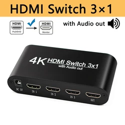 Przełącznik HDMI er z rozdzielacz Audio 3 wejście 1 wyjście przełącznik HDMI 3x1 dla konsoli XBOX 360 PS4 Smart Android HDTV 4K 3 w 1 Adapter wyjściowy