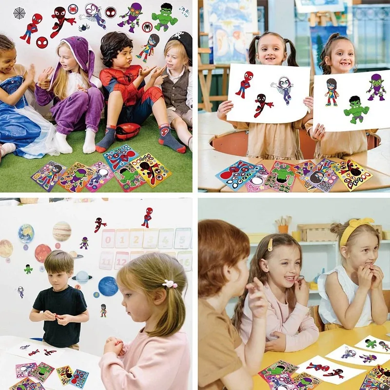 12 قطعة/الحزمة سبايدي وأصدقائه المذهلين اصنع وجهك الخاص ملصق ألغاز DIY للأطفال #4