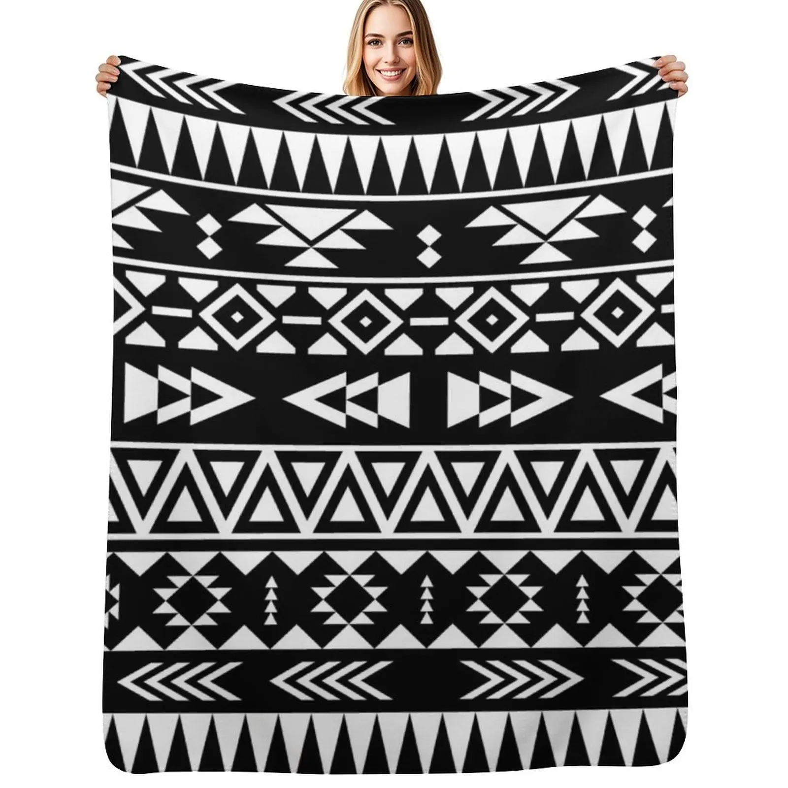 Black and white geometric aztec pattern Throw Blanket Large Moving Picnic christmas decoration Warm Plaid Blankets