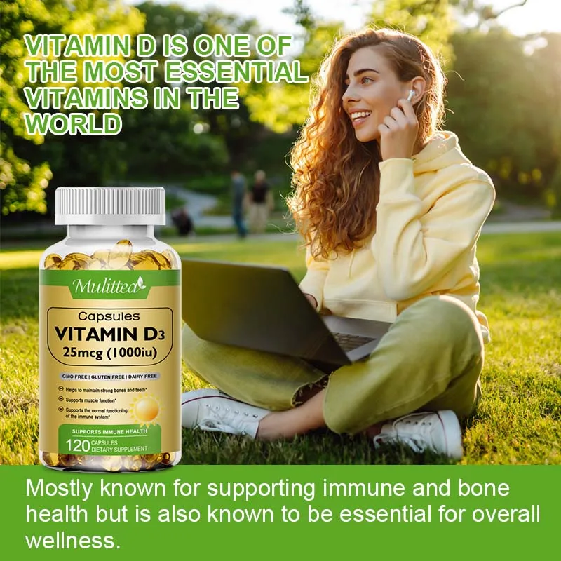 Mulittea Vitamin D3 Capsules Help Regulate Calcium Metabolism Promote Bone Teeth and Skin Health Support Immunity