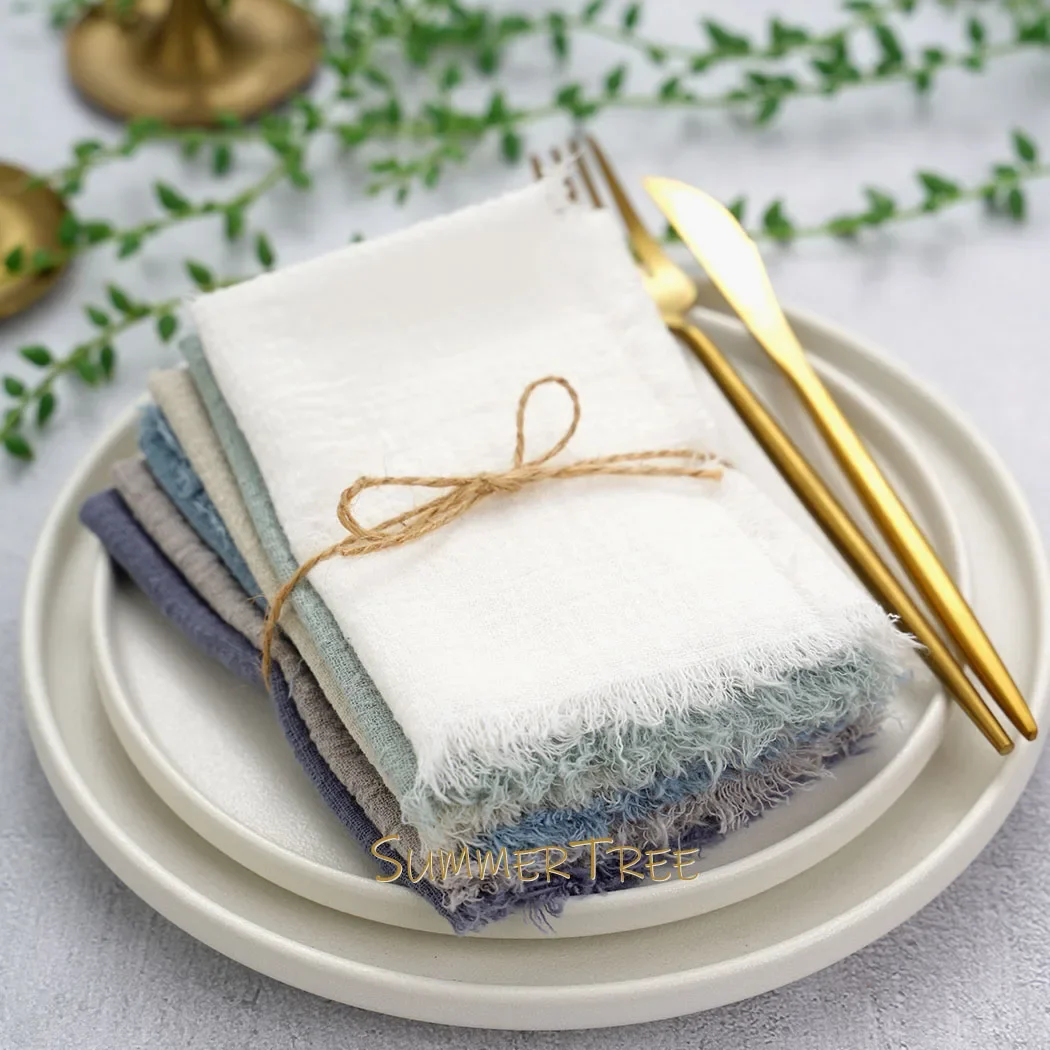 10pcs 32x32cm Cloth Napkins Pure Cotton Gauze Soft Napkin Handkerchief Vintage Banquet Garden Party Wedding Table Decoration