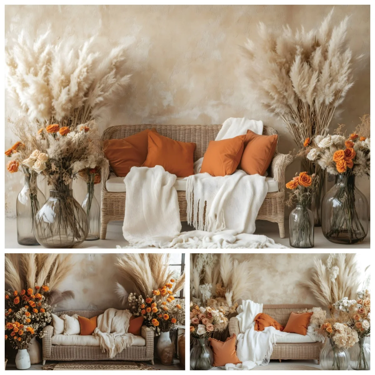 

Boho Pampas Grass Floral Photography Background Interior Room Decor Birthday Wedding Maternity Portrait Backdrop Photo Studio