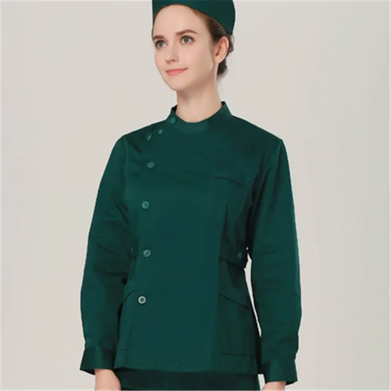 Conjunto de esfregões médicos de peito único feminino, uniforme de enfermeira, conjuntos de roupas hospitalares, manga comprida, cirúrgico, novo, plus size