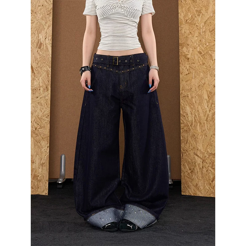 Women Blue Y2k Wide Jeans Letter Print Jean Pants Vintage Harajuku Baggy Grunge Star Denim Trouser Alternative Clothes