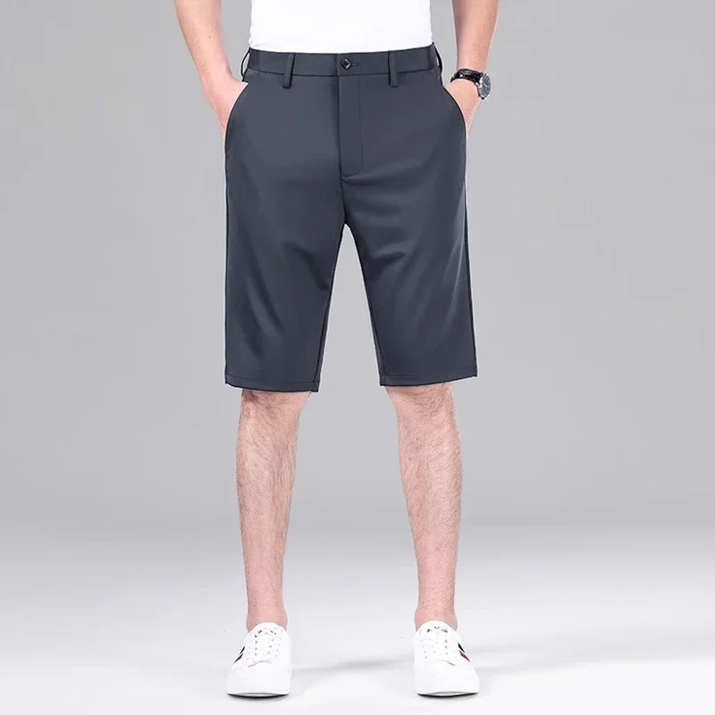 Mens Casual Single Button Waist Cuffed Hem Suit Shorts Belt Loops Back Pocket Wrinkle Free Short Trousers For Male Daily Outfit